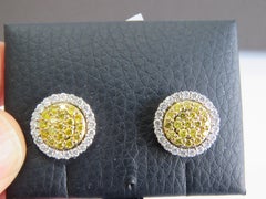 Orecchini a bottone NWT da 9, 245 in oro 18 carati con diamanti gialli rotondi scintillanti