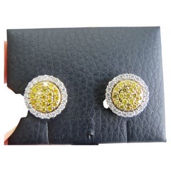Orecchini a bottone NWT da 9, 245 in oro 18 carati con diamanti gialli rotondi scintillanti