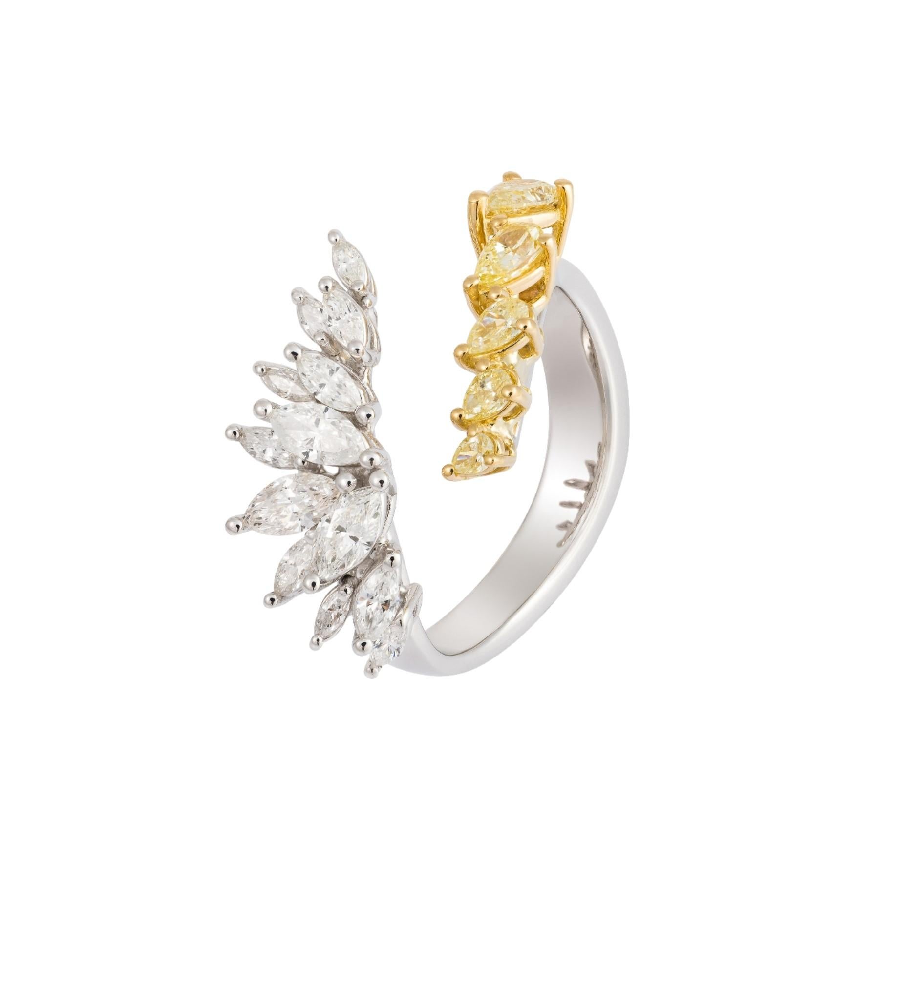 Das folgende Element, das wir anbieten, ist diese schöne seltene wichtige 18KT Gold große glitzernde Fancy Cut gelben Diamanten weißen Diamanten Crossover Ring. Ring besteht aus ca. 1,30CTS von Magnificent Rare Gorgeous Pear Cut Fancy Yellow Diamond