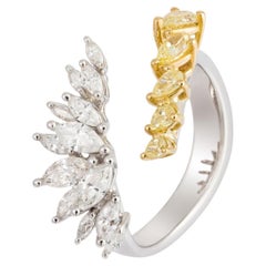 NWT $9, 450 18KT Magnificent Fancy Yellow Diamond White Diamond Crossover Ring