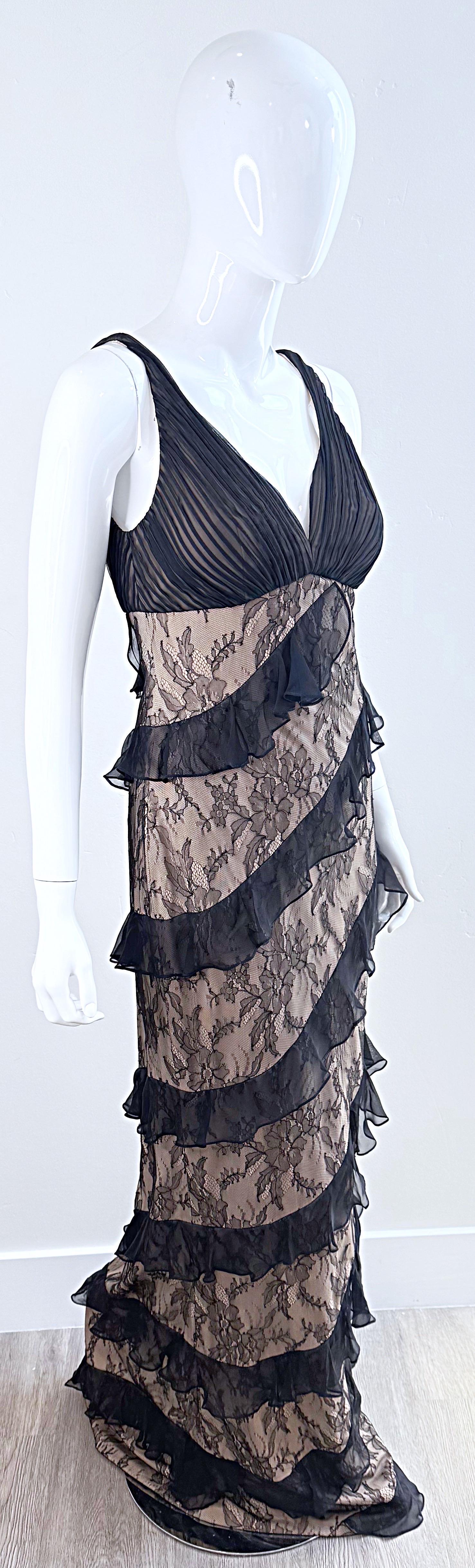NWT $9, 500 CD Greene Couture 2000s Size 4 / 6 Black Nude Silk Lace Vintage Gown For Sale 6