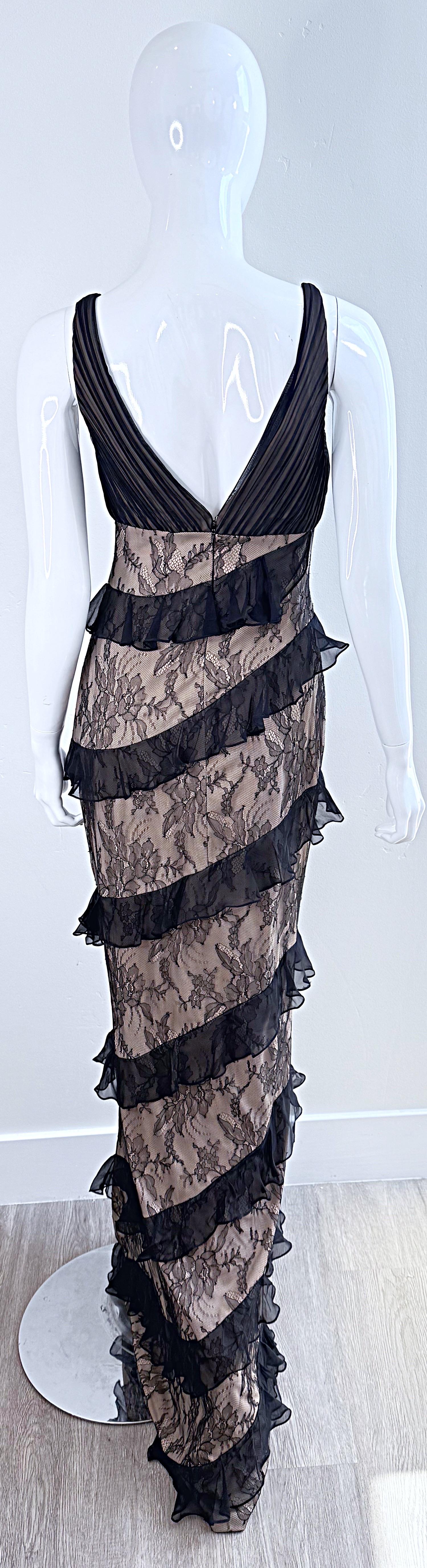 NWT $9, 500 CD Greene Couture 2000s Size 4 / 6 Black Nude Silk Lace Vintage Gown For Sale 7