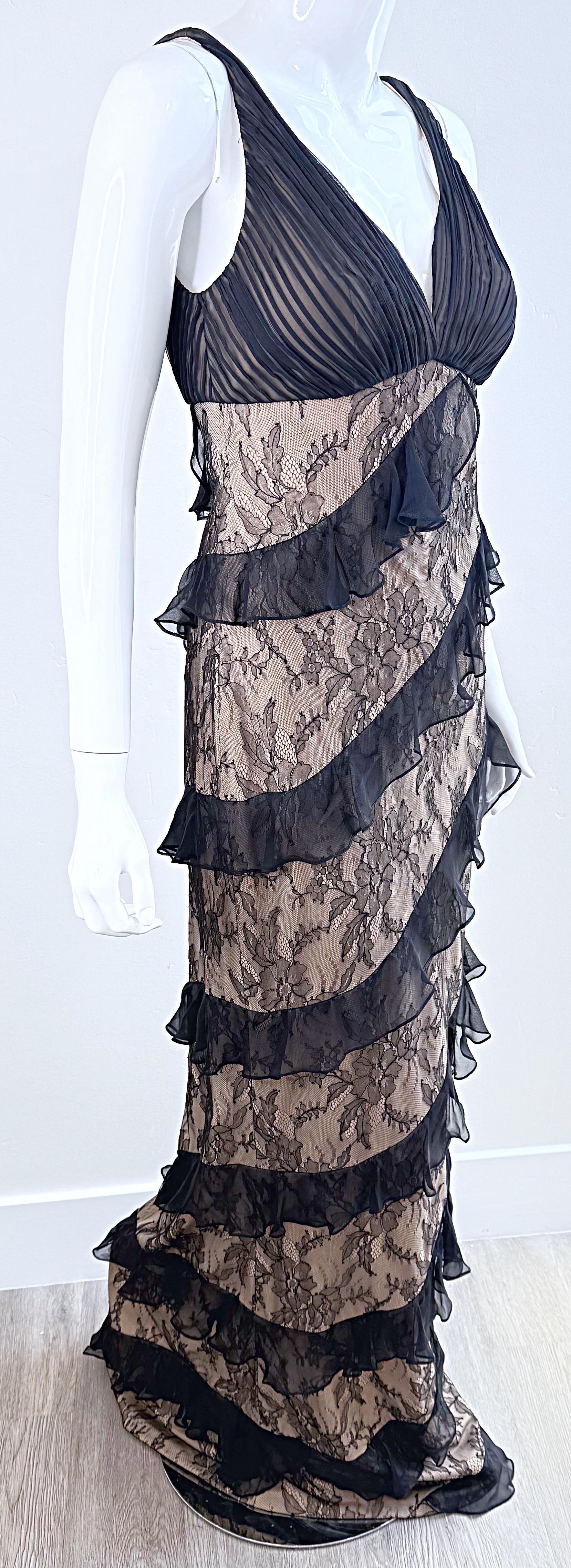 NWT $9, 500 CD Greene Couture 2000s Size 4 / 6 Black Nude Silk Lace Vintage Gown For Sale 8