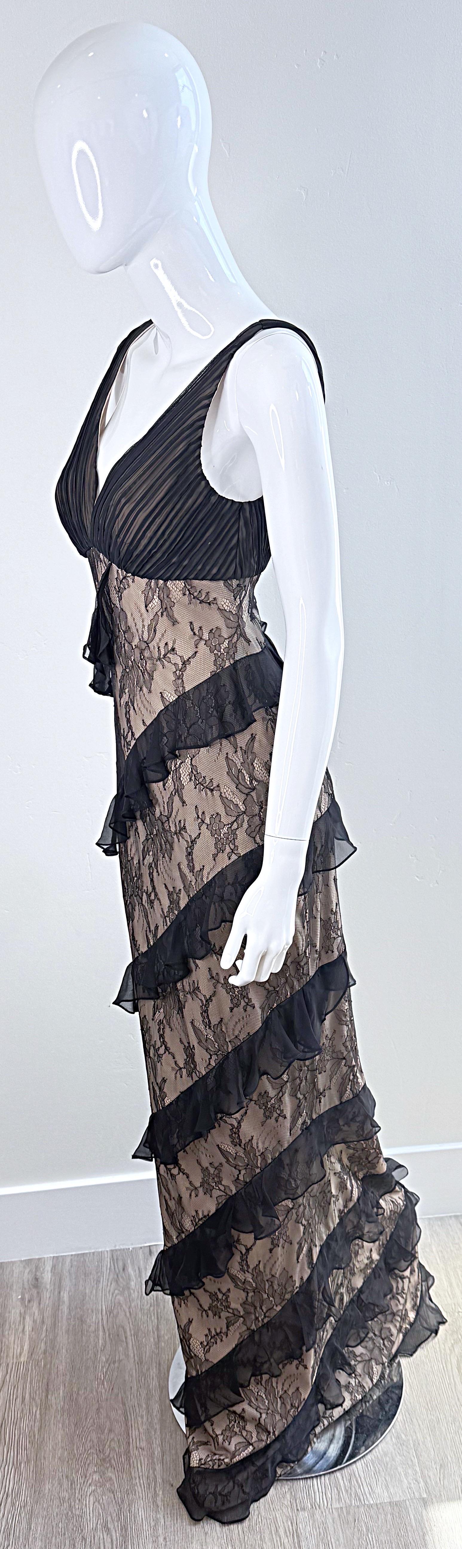 NWT $9, 500 CD Greene Couture 2000s Size 4 / 6 Black Nude Silk Lace Vintage Gown For Sale 9