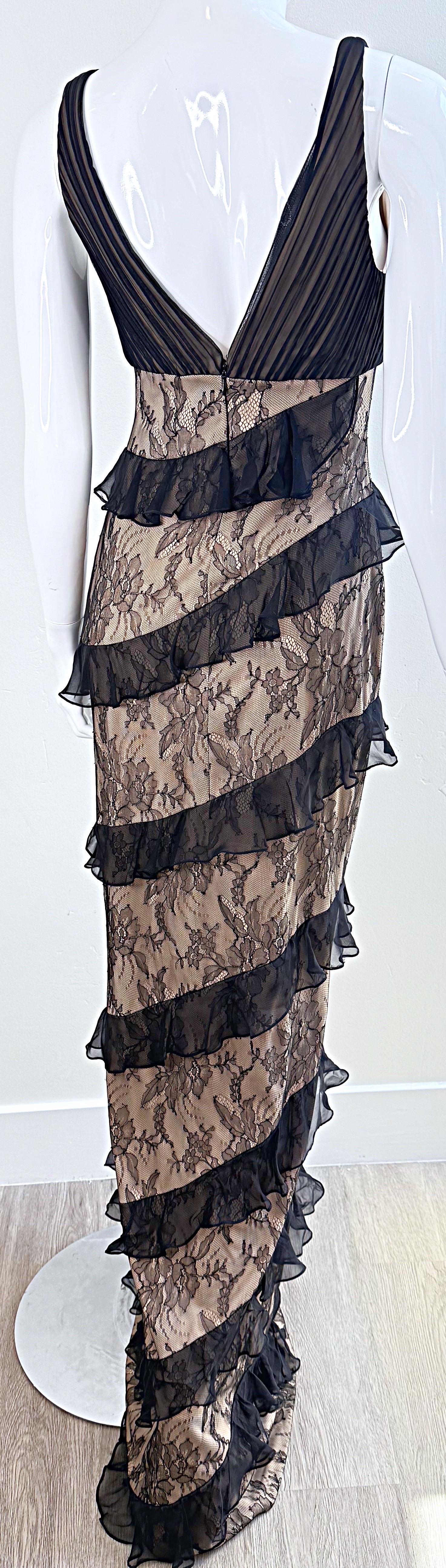 NWT $9, 500 CD Greene Couture 2000s Size 4 / 6 Black Nude Silk Lace Vintage Gown For Sale 10