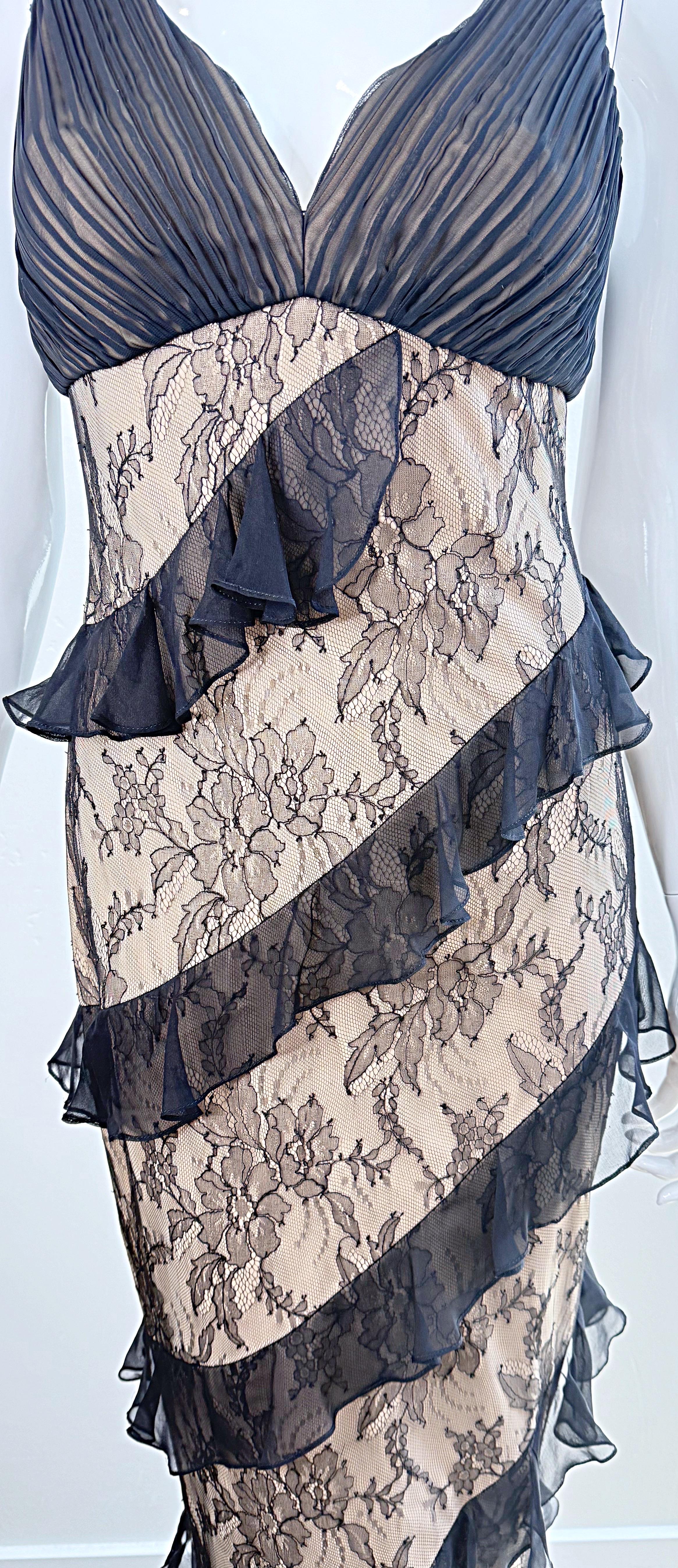 NWT $9, 500 CD Greene Couture 2000s Size 4 / 6 Black Nude Silk Lace Vintage Gown For Sale 11