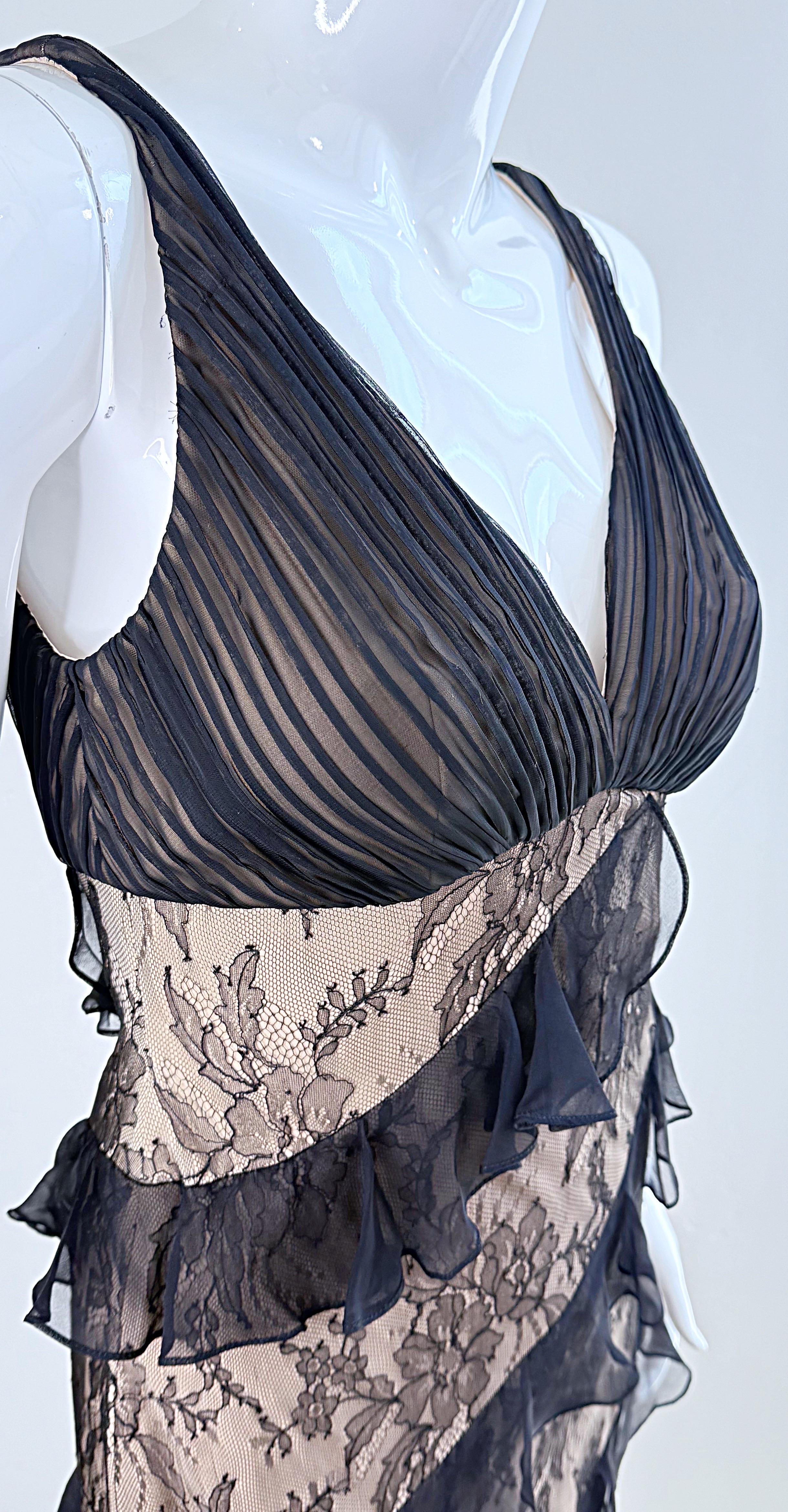 NWT $9, 500 CD Greene Couture 2000s Size 4 / 6 Black Nude Silk Lace Vintage Gown For Sale 12