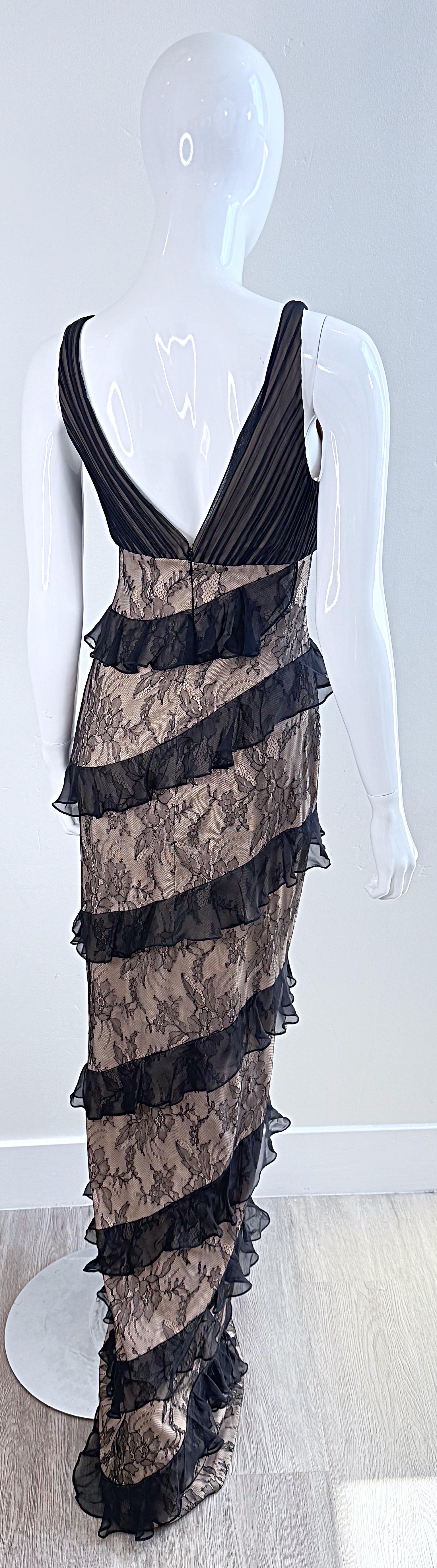 NWT $9, 500 CD Greene Couture 2000s Size 4 / 6 Black Nude Silk Lace Vintage Gown For Sale 13