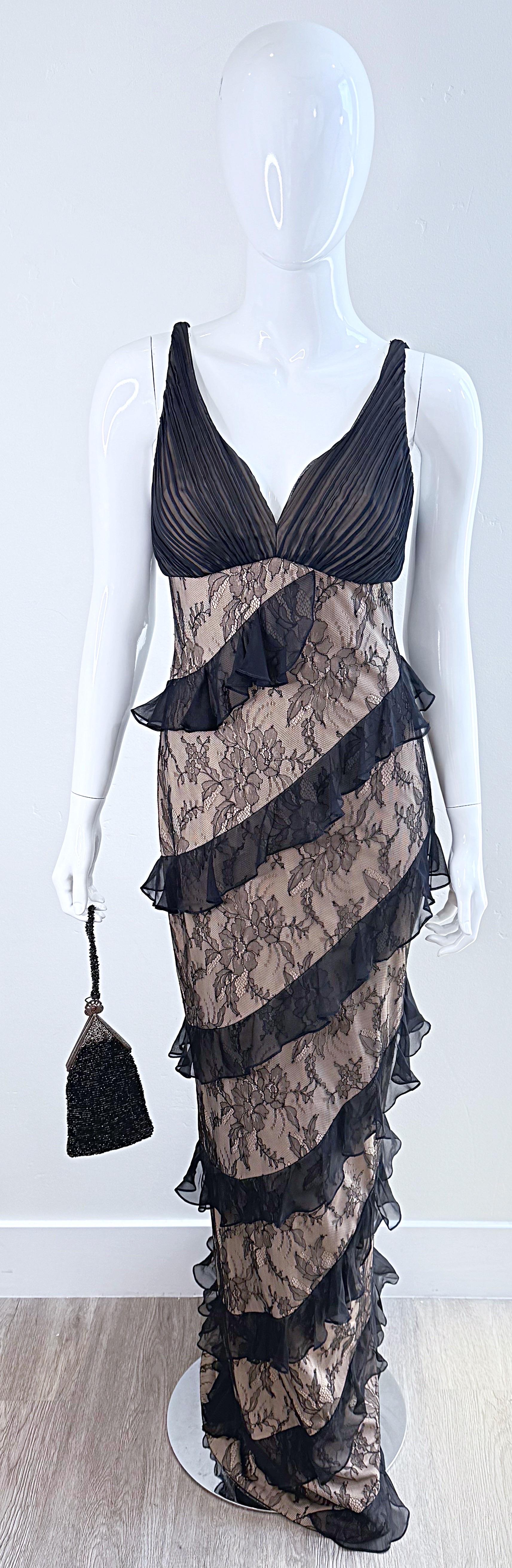 NWT $9, 500 CD Greene Couture 2000s Size 4 / 6 Black Nude Silk Lace Vintage Gown For Sale 14