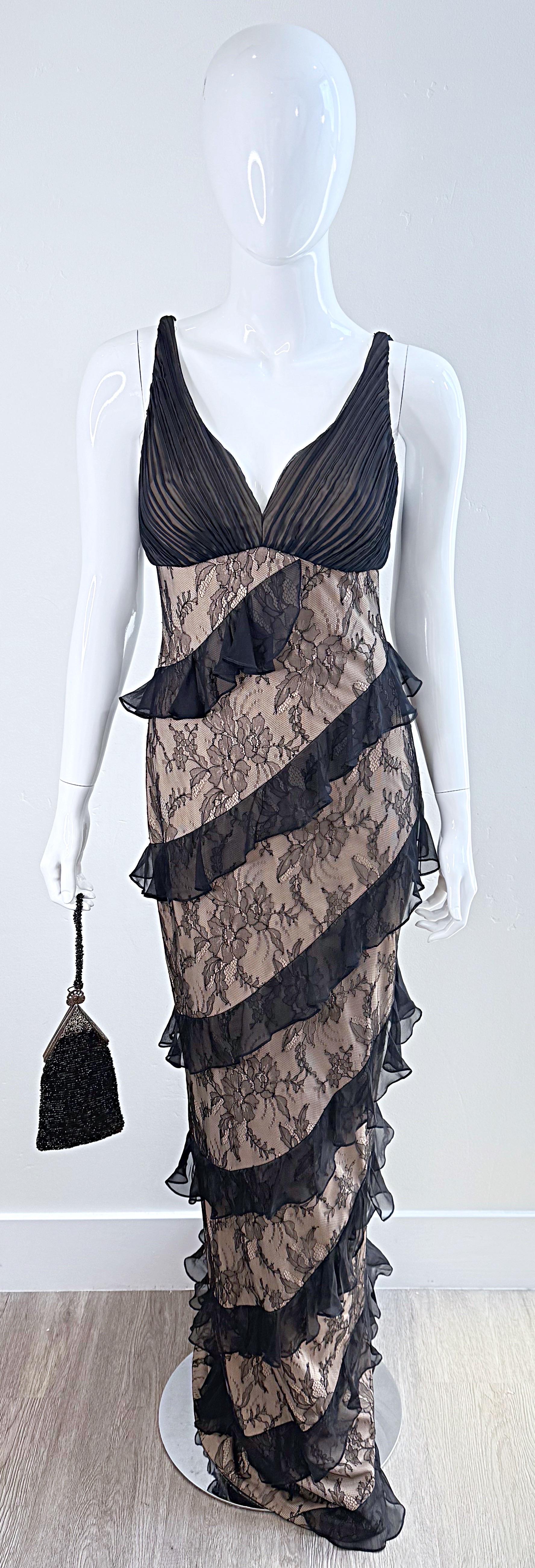 NWT $9, 500 CD Greene Couture 2000s Size 4 / 6 Black Nude Silk Lace Vintage Gown In New Condition For Sale In San Diego, CA