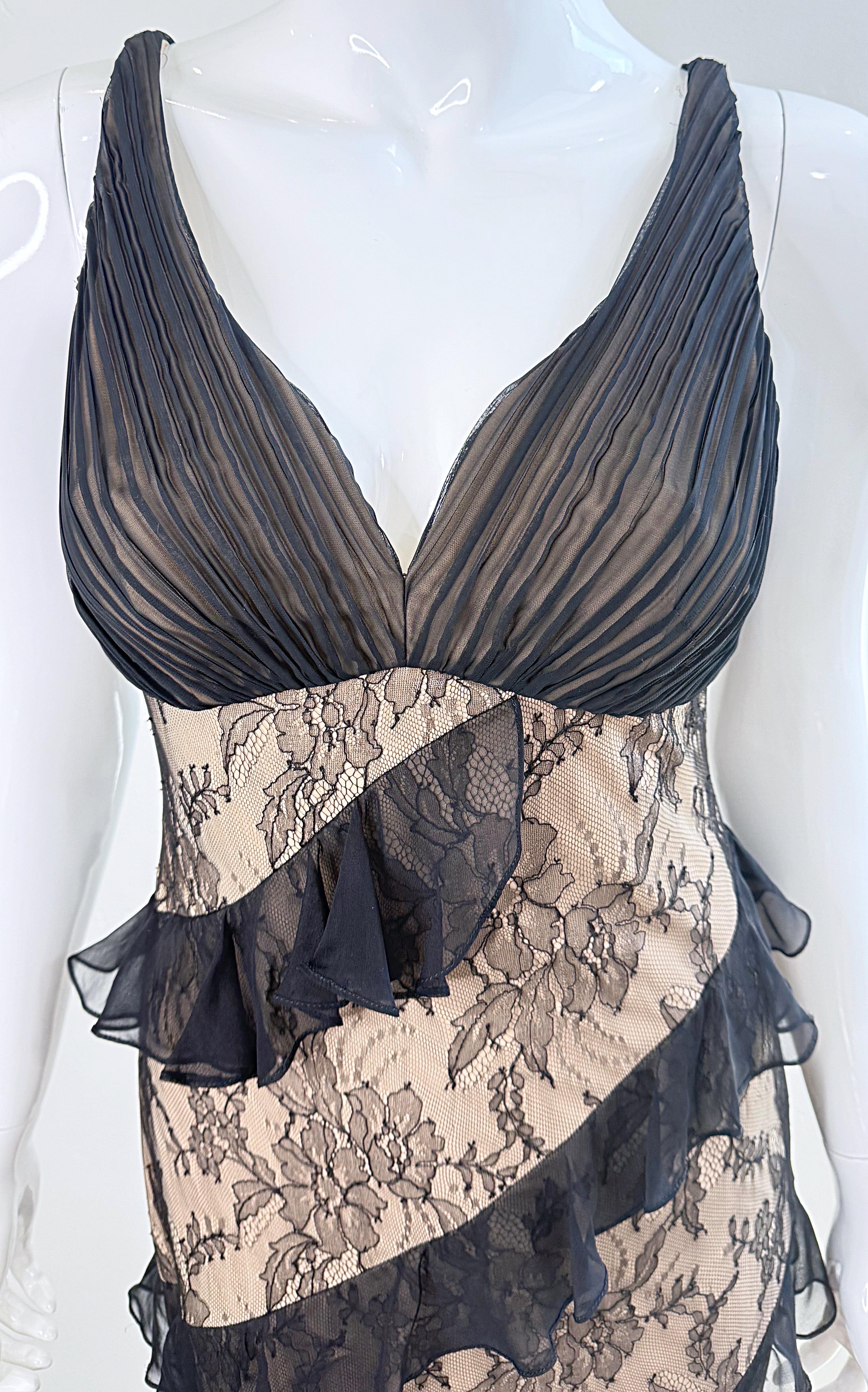 NWT $9, 500 CD Greene Couture 2000s Size 4 / 6 Black Nude Silk Lace Vintage Gown For Sale 2