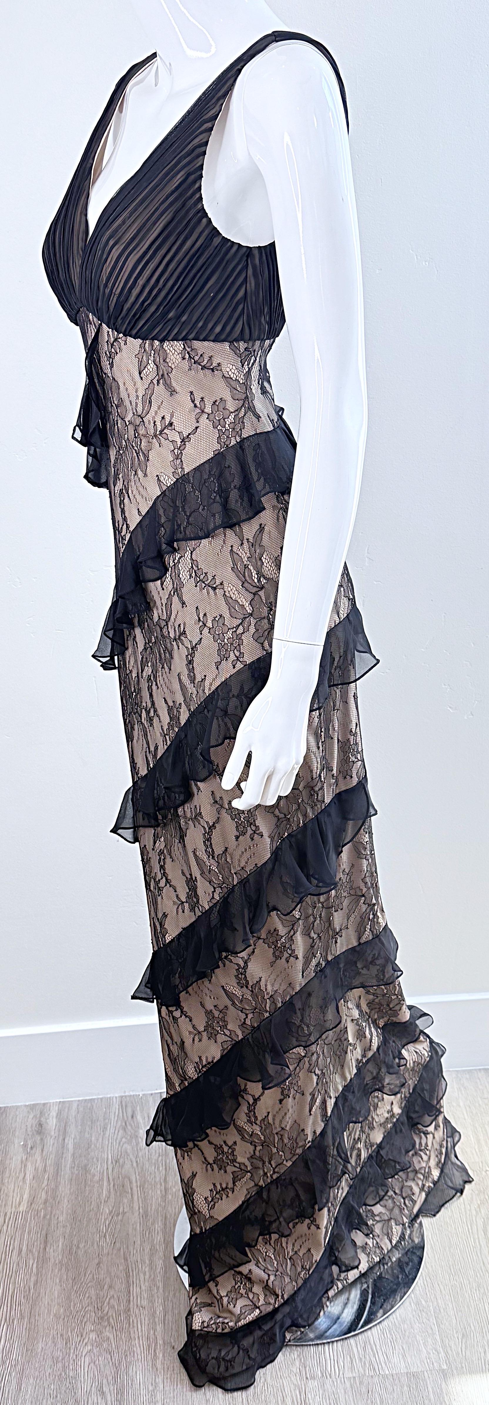 NWT $9, 500 CD Greene Couture 2000s Size 4 / 6 Black Nude Silk Lace Vintage Gown For Sale 3