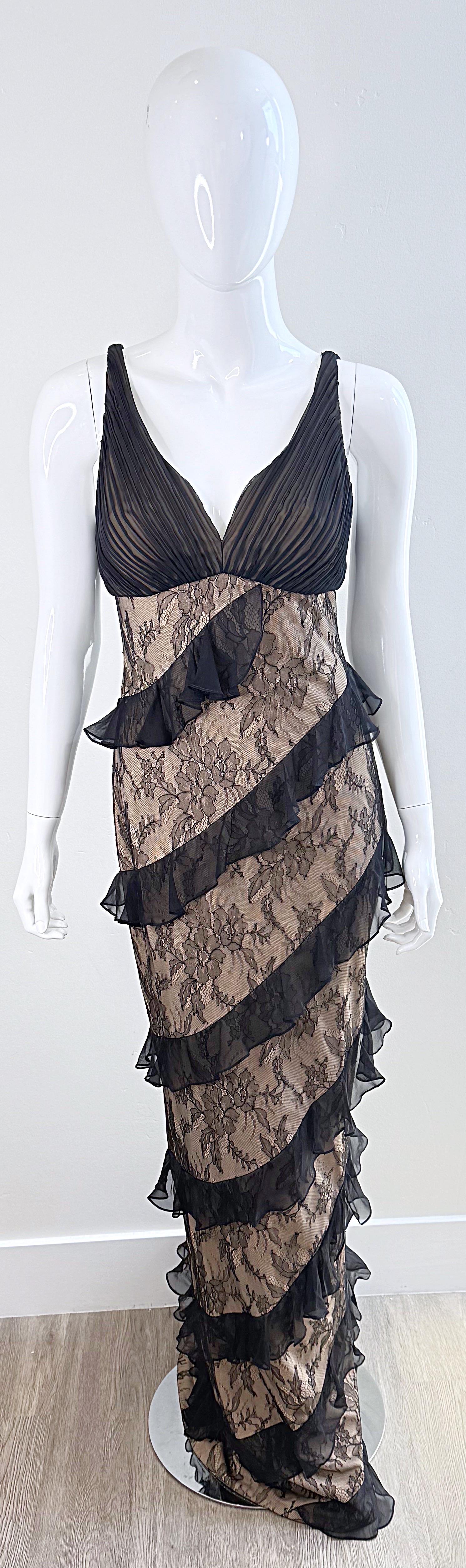 NWT $9, 500 CD Greene Couture 2000s Size 4 / 6 Black Nude Silk Lace Vintage Gown For Sale 5