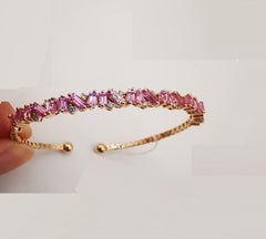 NWT $9, 509 18KT Gold Fancy Trillion Baguette Pink Sapphire Diamond Bangle Cuff