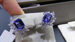 NWT $9, 600 18KT Gold Magnificent Rare Large Fancy Tanzanite Diamond Earrings