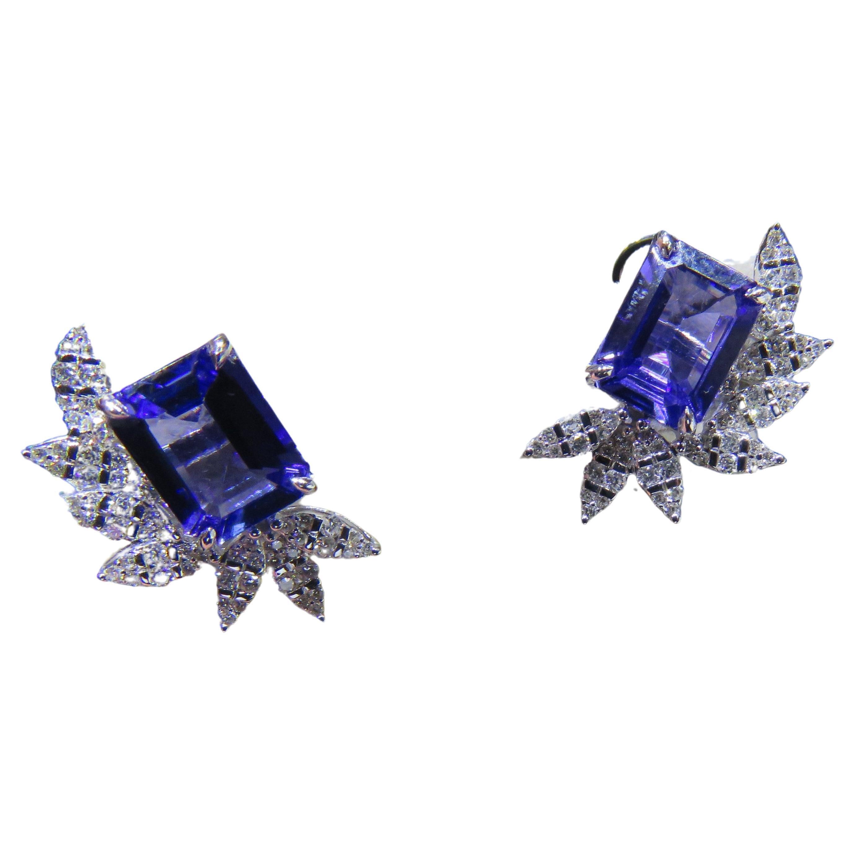 NWT $9, 600 18KT Gold Magnificent Rare Large Fancy Tanzanite Diamond Earrings For Sale
