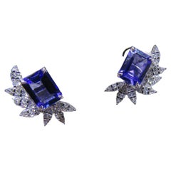 NWT $9, 600 18KT Gold Magnificent Rare Large Fancy Tanzanite Diamond Earrings