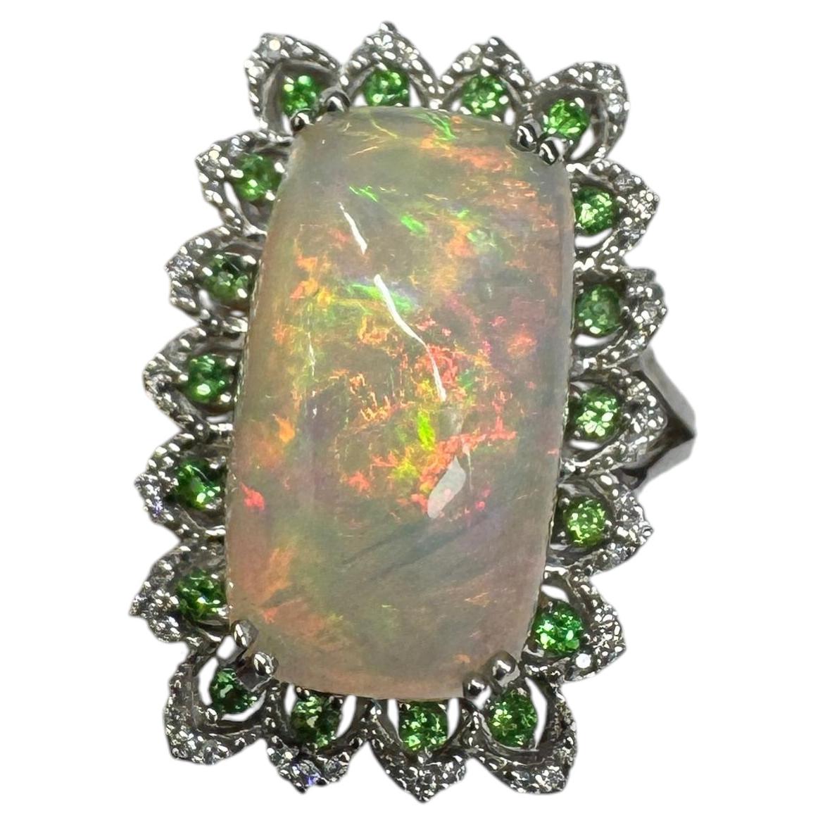 NWT $9, 600 Rare Fancy 18KT Gold Large 10ct Opal Peridot Diamond Ring For Sale