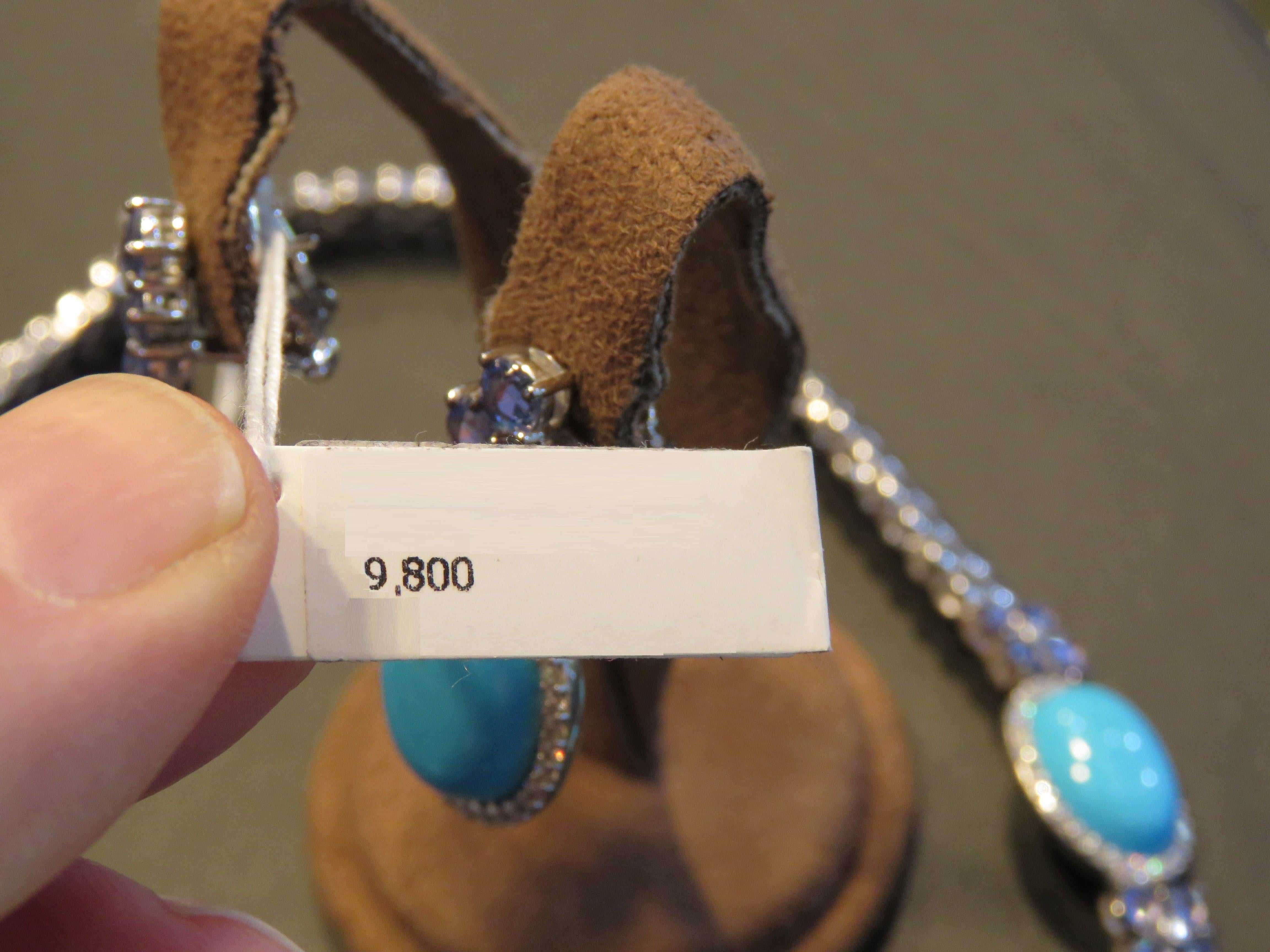 Women's NWT $9, 800 18KT 6.5CT Glittering Fancy Turquoise Blue Sapphire Diamond Earrings For Sale