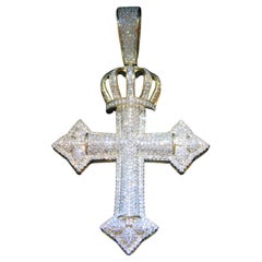 NWT $9, 820 Rare Important Fancy Yellow Gold Large Cross Diamond Crown Pendant