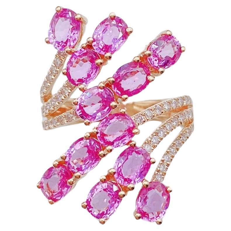 NWT $9, 929 18KT Gold Fancy Large Glittering Fancy Pink Sapphire Diamond Ring