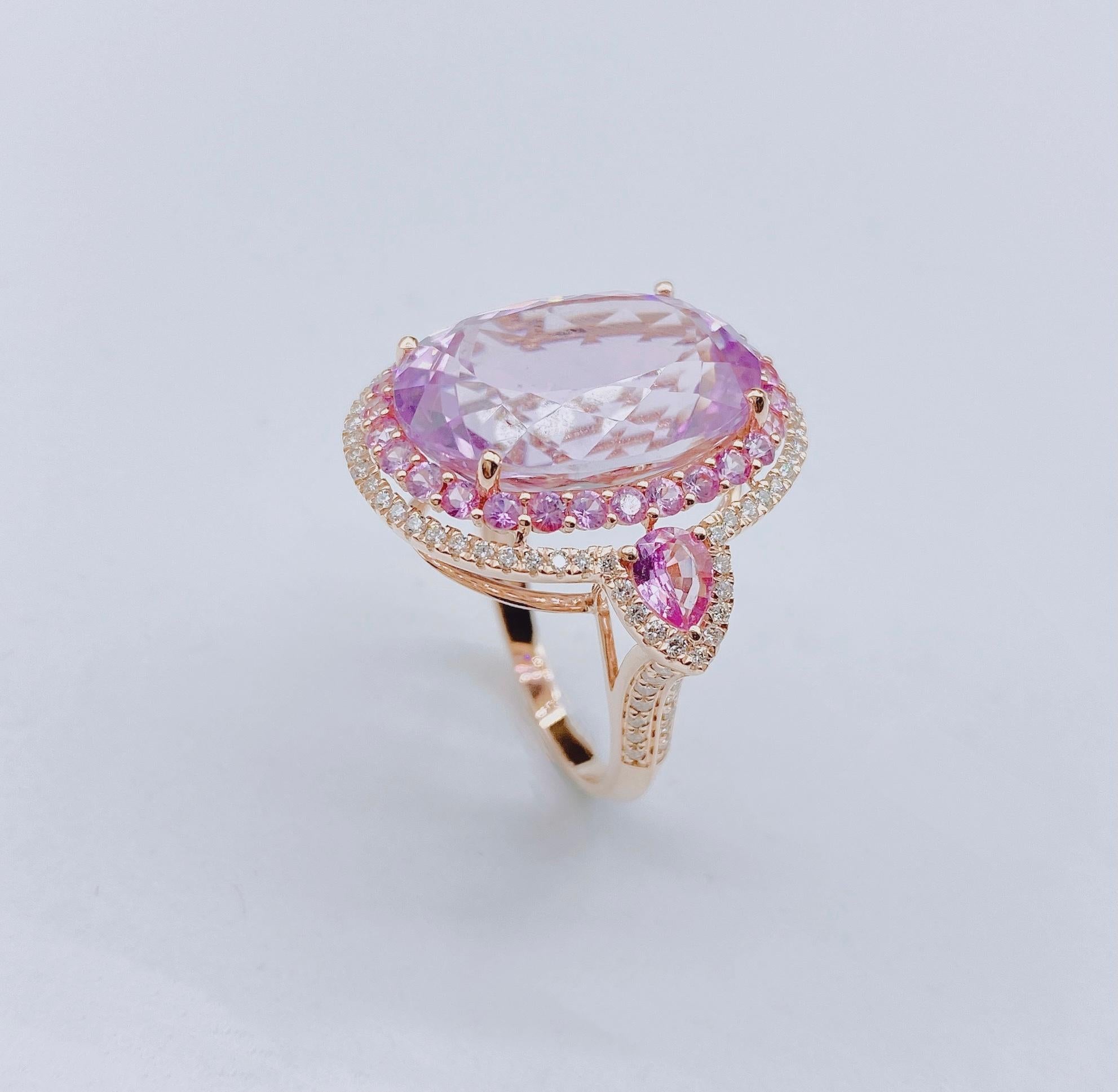 Mixed Cut NWT $9, 979 Rare 18KT Fancy Large Gorgeous Kunzite Pink Sapphire Diamond Ring For Sale