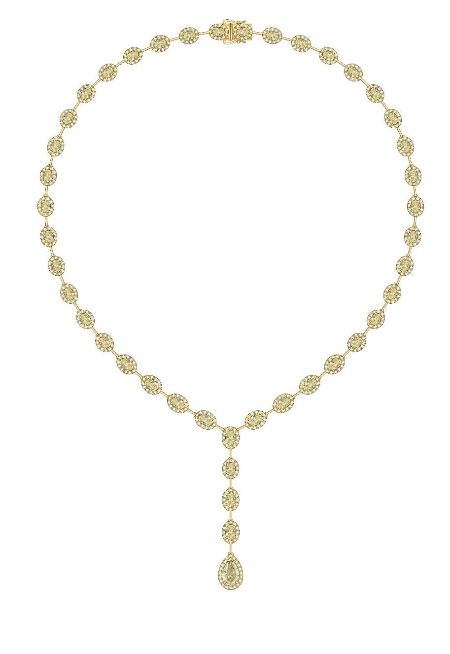 The Following Item we are offering is a Rare Important Estate Radiant 18KT Gold Yellow Diamonds Necklace. T.C.W. approx 16.50CTS!!!  
This Gorgeous Necklace is a Rare Sample Piece from a Private Manufacturer that sold to Important Five Star Hotel