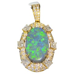 NWT $90, 000 Rare 18KT Gold Large 17CT Boulder Black Opal Fancy Diamond Pendant
