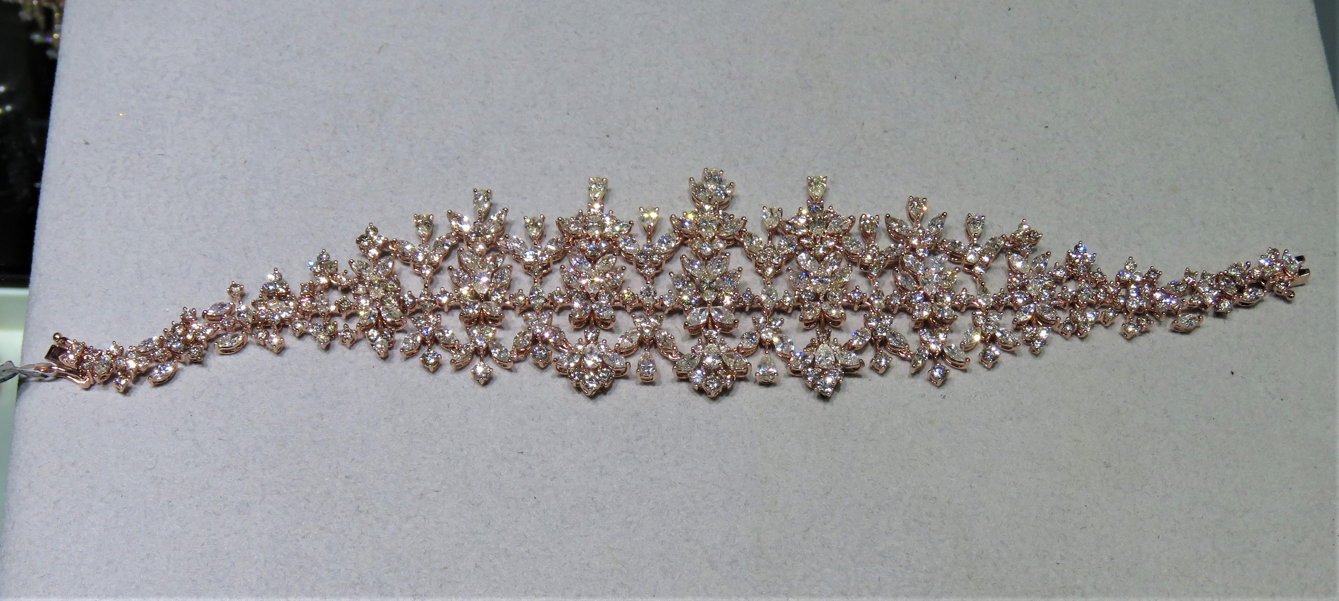 Mixed Cut NWT $90, 000 18KT Gold Rare Gorgeous Fancy Diamond Flowers Wide Wrap Bracelet For Sale