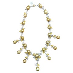 NWT $90, 000 Gorgeous 18KT Gold South Sea Golden Pearl Yellow Diamond Necklace