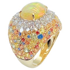  Bague fantaisie en opale pailletée, saphir arc-en-ciel et diamant 9,009 carats, neuve avec étiquette