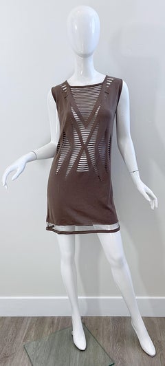 NWT 90s Krizia Taupe Brown Taglia 46 / US 10 12 Abito senza maniche in maglia anni '90