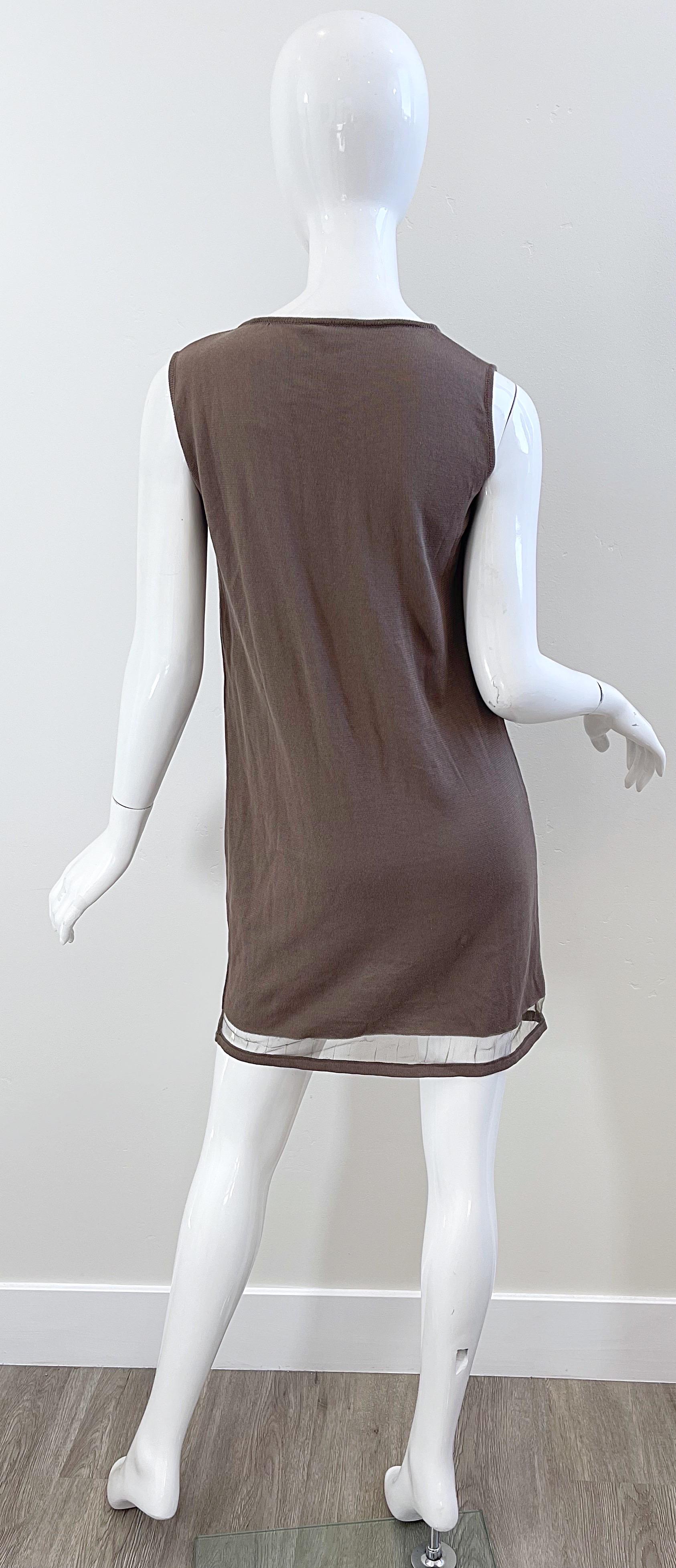 NWT 90s Krizia Brown Taille 46 / US 10 12 Sheer Sleeveless Knit Dress 1990 Neuf - En vente à San Diego, CA
