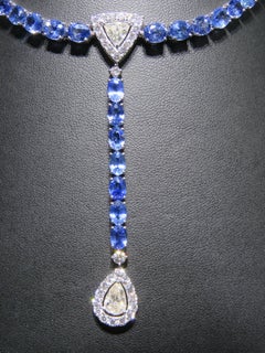 NWT $91, 600 18KT Fancy Glittering 44CT Ceylon Sapphire Diamond Drop Necklace