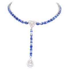 NWT $91, 600 18KT Fancy Glittering 44CT Ceylon Sapphire Diamond Drop Necklace