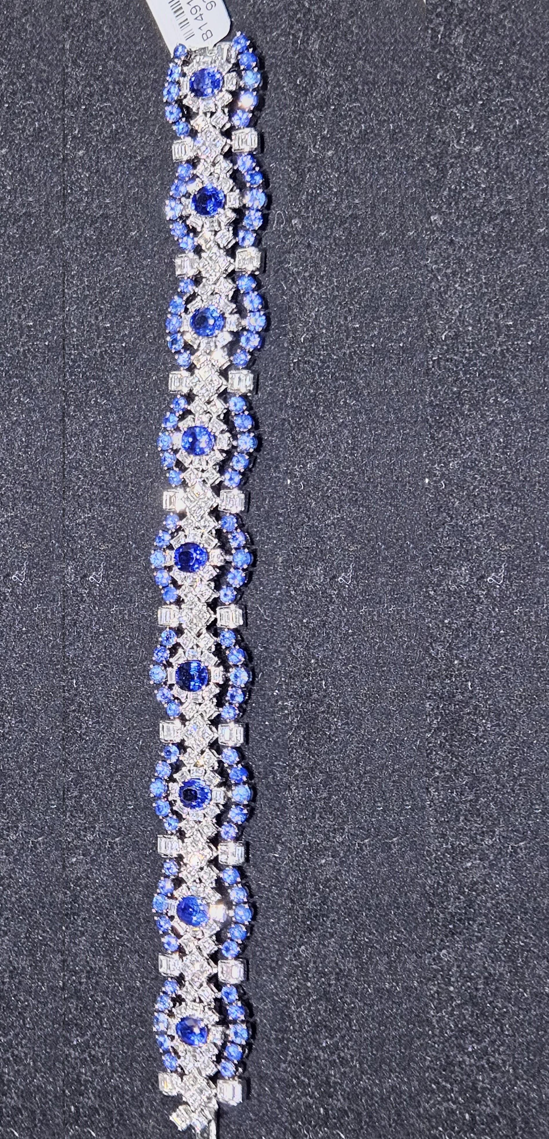 The Following Item we are offering is a Rare Important Spectacular and Brilliant 18KT Gold Large Gorgeous Fancy Ceylon Blue Sapphire Diamond Bracelet. Bracelet consists of Rare Fine Magnificent Glittering Blue Sapphires. T.C.W. approx 20CTS!!! This
