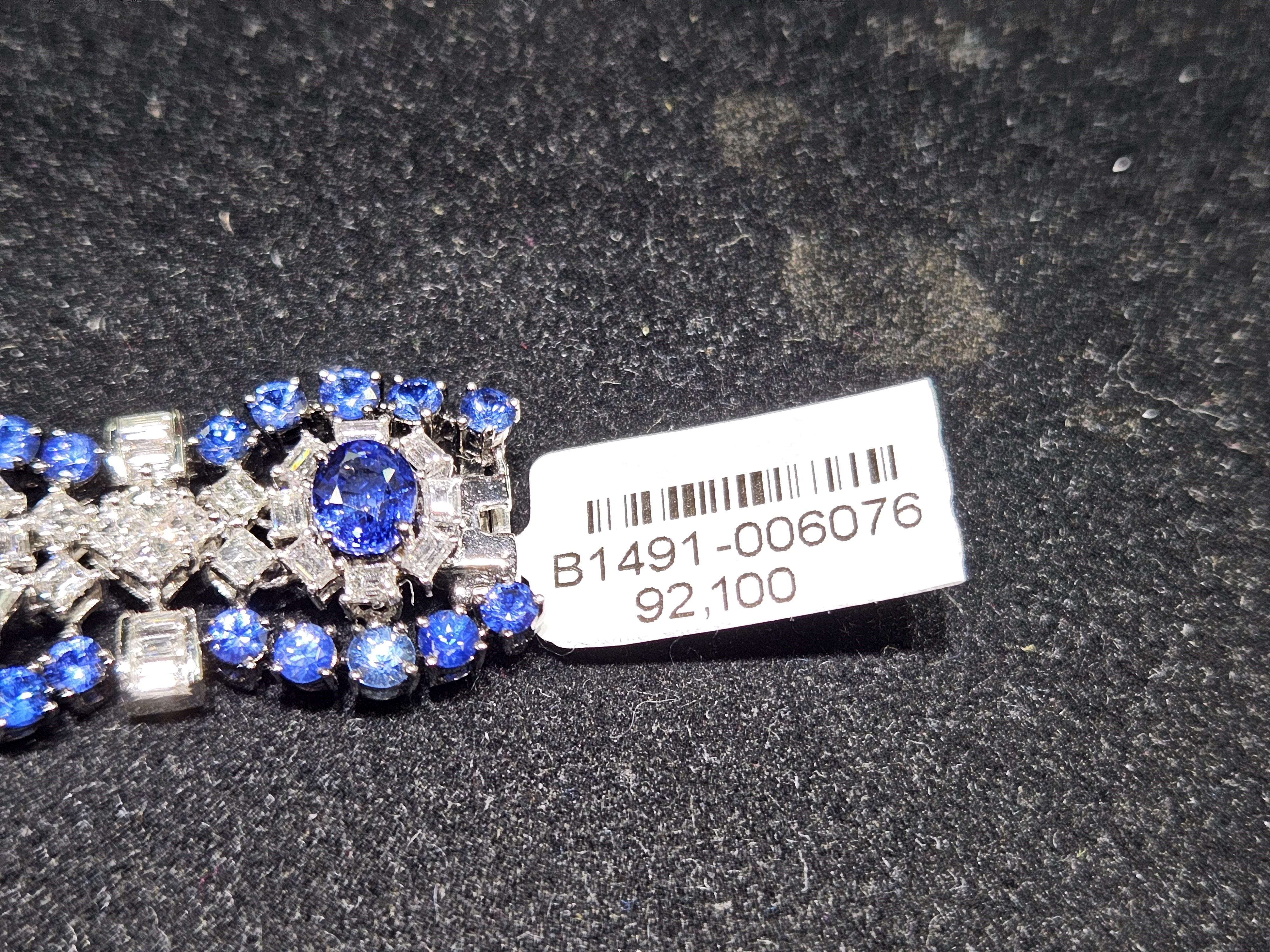 NWT $92, 100 Rare 18KT Gold Fancy 20CT Ceylon Blue Sapphire Diamond Bracelet In New Condition For Sale In New York, NY