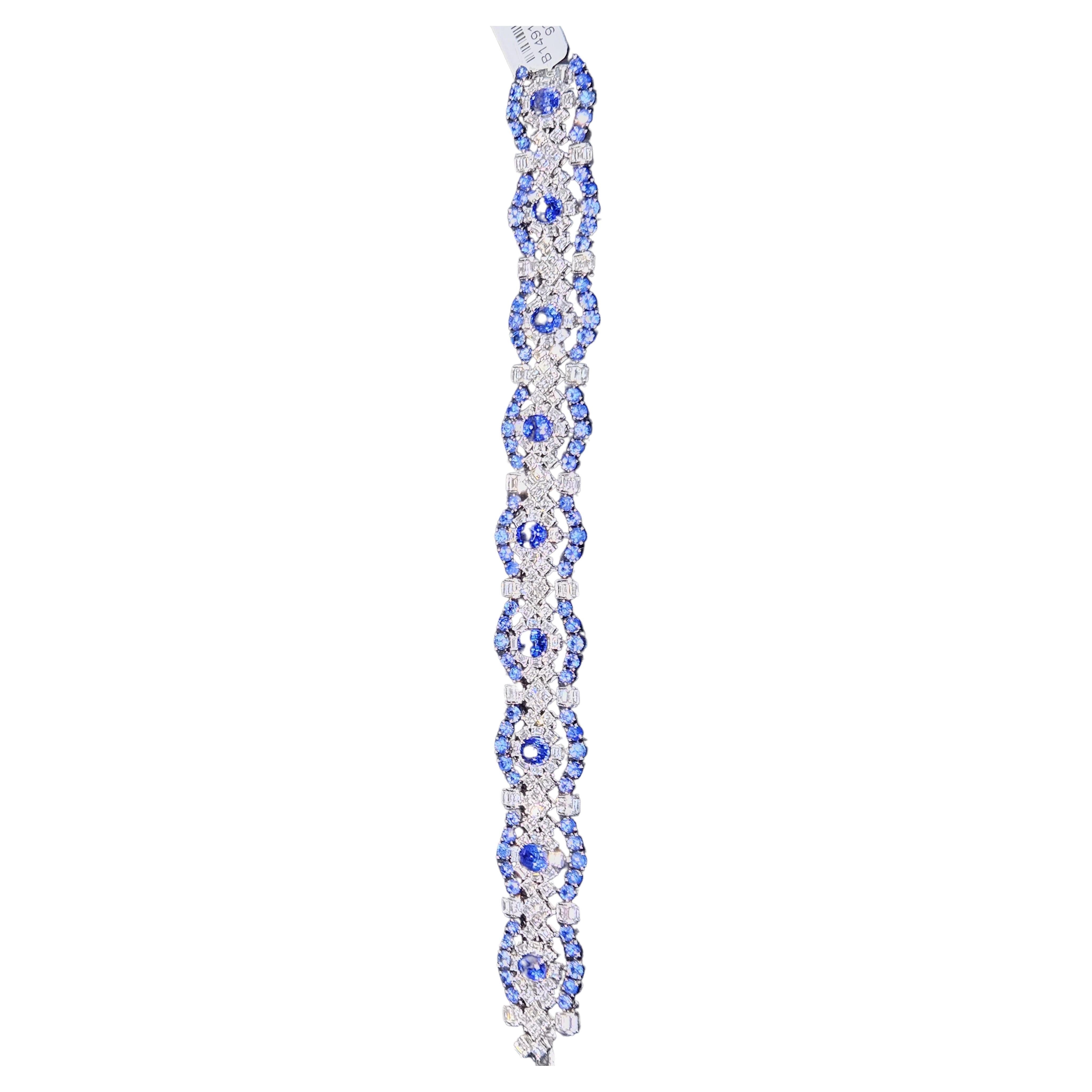NWT $92, 100 Rare 18KT Gold Fancy 20CT Ceylon Blue Sapphire Diamond Bracelet For Sale
