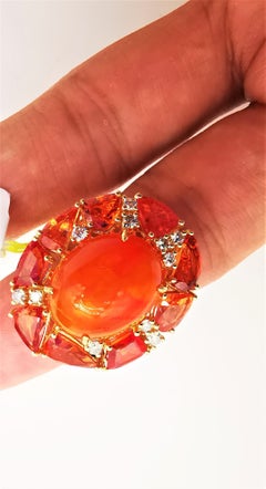 NWT 9, 209 Rare 18KT Fancy Lrg Glittering 14ct Orange Sapphire Opal Diamond Ring
