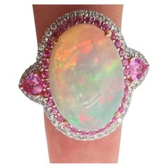 NWT 9, 249 Rare 18KT Fancy Large Glittering 10CT Opal Pink Sapphire Diamond Ring