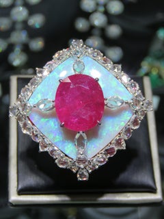 NWT $93, 000 Rare 18KT Gold Glittering 60CT Large Ruby Black Opal Diamond Ring