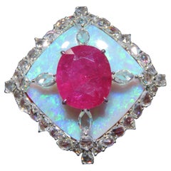 NWT $93, 000 Seltene 18KT Gold Glitzernde 60CT Große Rubin Schwarz Opal Diamant Ring