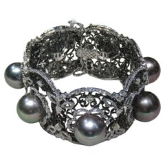 NWT $93, 100 Gorgeous 18KT Gold Huge Black Tahitian Pearl Fancy Diamond Bracelet