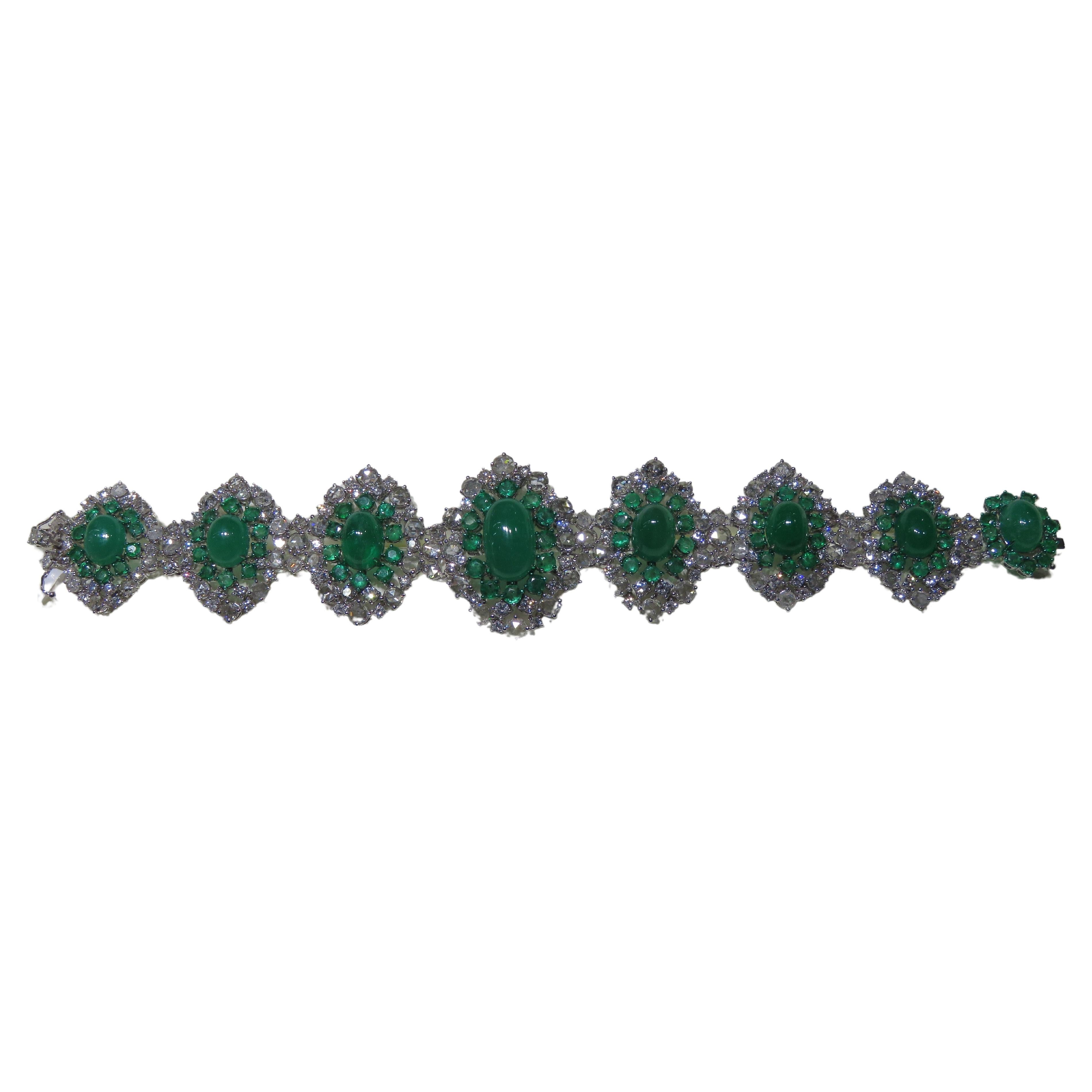 NEU $94, 000 18KT Gold Seltenes wichtiges Fancy 50CT Smaragd-Diamant-Armband, neu mit Smaragdverzierung