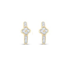 NWT $950 10KT Gold Fancy Glittering Diamond Clover Floral Hoop Earrings