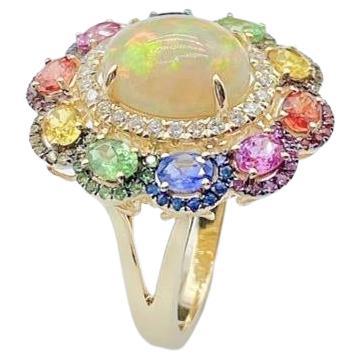 NWT 9, 509 Rare 18KT Fancy Large Glittering Opal Rainbow Sapphire Diamond Ring For Sale
