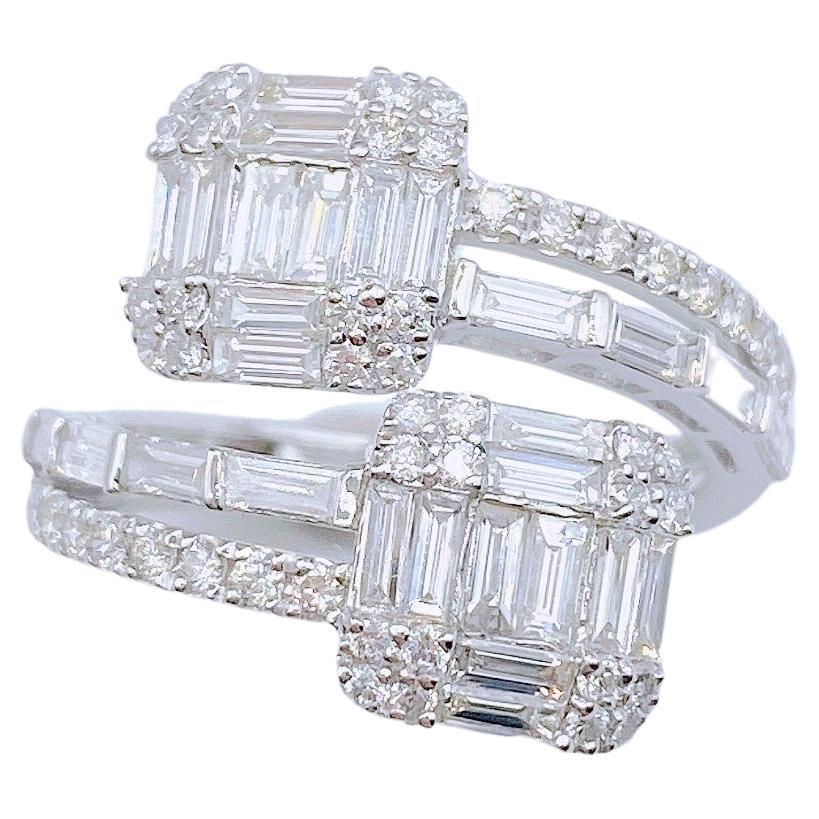 NWT $9,539 18KT Gold Wunderschöner Fancy Crossover Baguette Trillion Diamant-Ring im Angebot