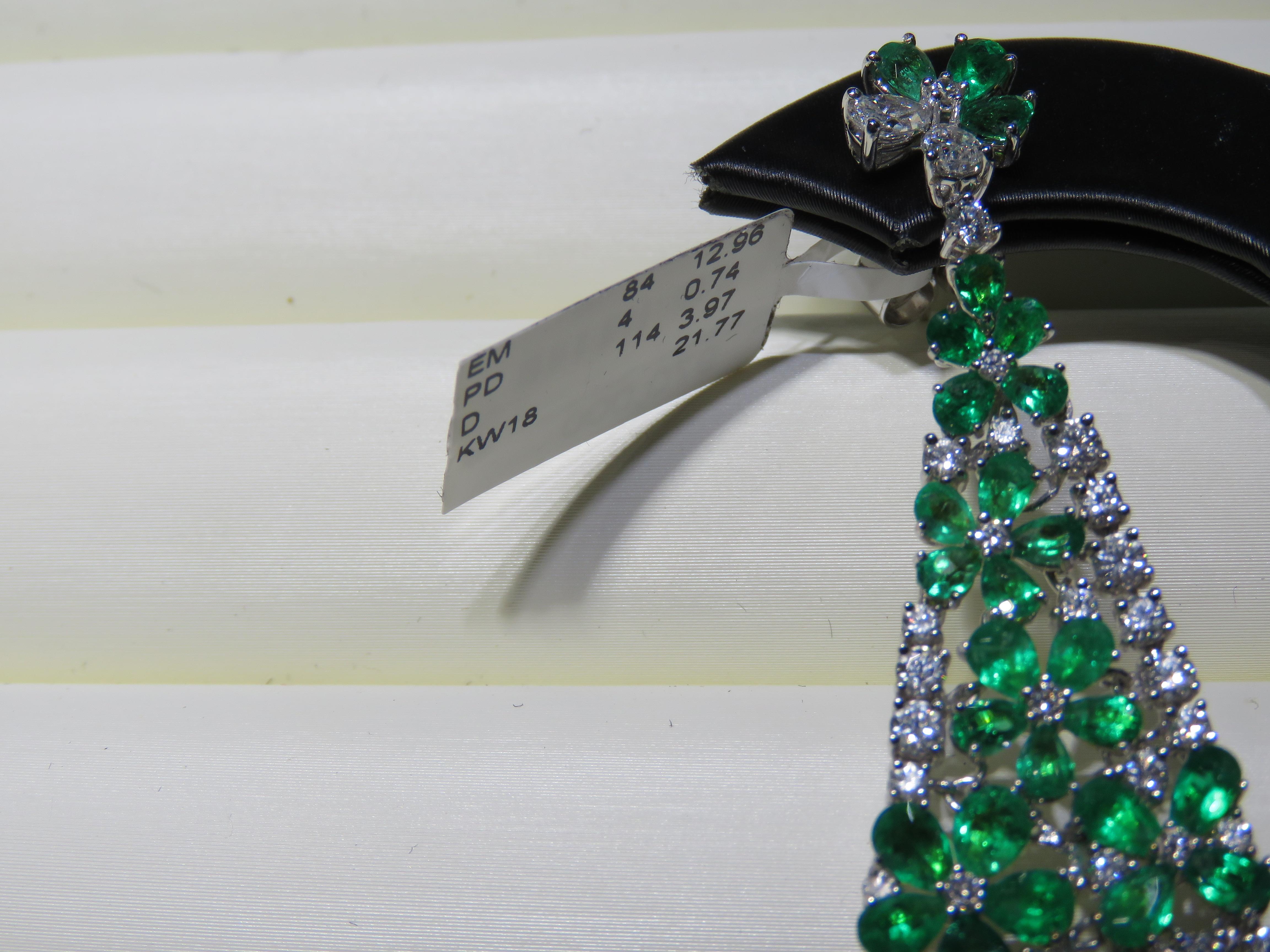 Mixed Cut NWT $97, 000 18KT Fancy Glittering Colombian Emerald Diamond Flower Earrings For Sale