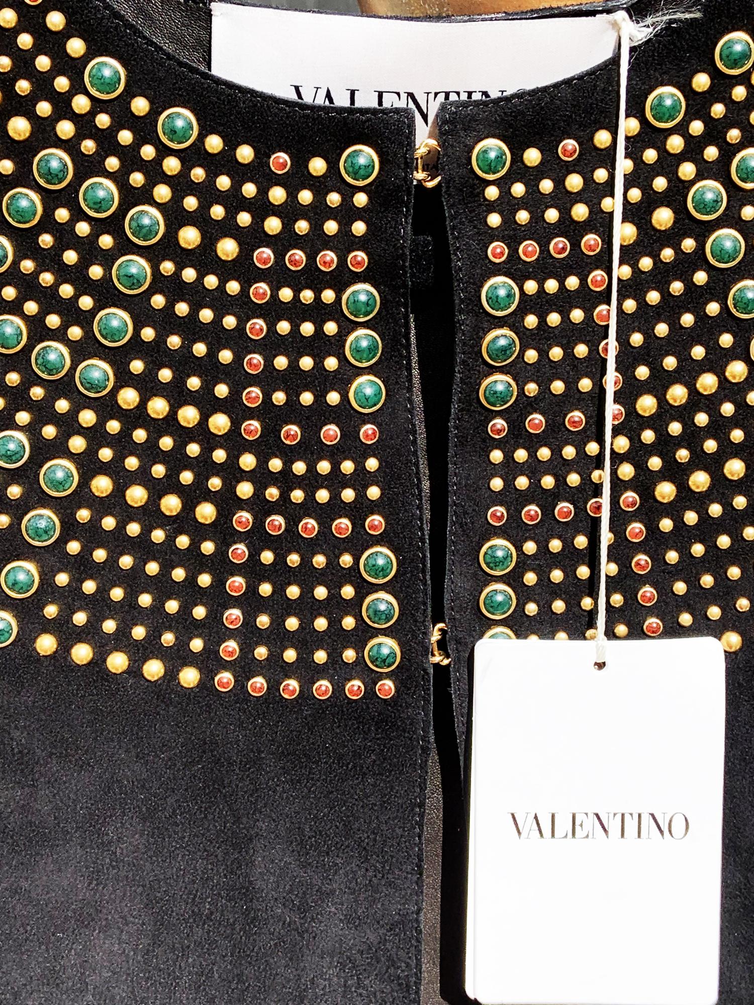 NWT $9800 Valentino Noir Cuir Daim Studded Fringe Trim Cape size 4 Oversize en vente 7