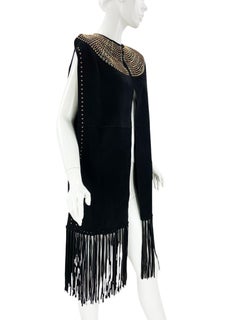 NWT $9800 Valentino Black Leather Suede Studded Fringe Trim Cape size 4 Oversize